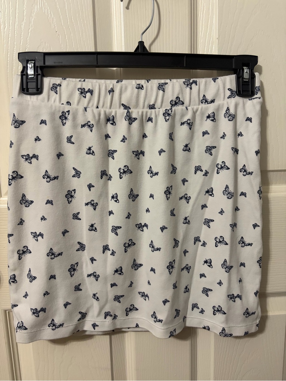SO White Mini Skirt with Navy Butterfly Print